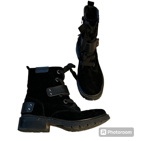 Rampage Taylla black velvet combat boots lace up and zipper closing Sz 9 - Picture 2 of 6